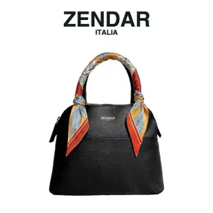 【ZENDAR】限量2折 頂級小牛皮十字紋手提側背貝殼包 卡門系列 全新專櫃展示品(黑色)