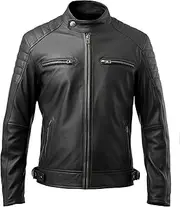 [Sumairah] Mens Stand Collar Blazer Punk Moto Motorcycle Biker Zipper Genuine Leather Jackets