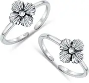 [LeCalla] 925 Sterling Silver Toe Rings for Women | Minimalist Open Adjustable Antique Flower Toe Rings | Women's Handmade Cuff Toe Ring Summer Beach Foot Jewelry