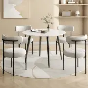 4-Seat White Dining Table Set with Plush Boucle Chairs