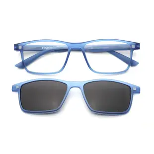 【 Z·ZOOM 】老花眼鏡 磁吸太陽眼鏡系列 知性矩形細框款(藍色)