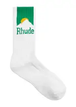 Rhude Moonlight Logo Cotton-blend Socks - White And Green - One Size ONE SIZE