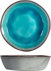 H&H 9064802 Soup Plate Teide, Stoneware, Blue, 16 cm