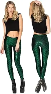 [JEWEDECO] Fish Scale Leggings Slacks for Women Dress for Plus Size Women Bodysuit Mermaid Costume Sequin Pants Women Party Long Pants Outfit for Light Blue Tights Polyester