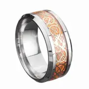 Luminous Gold Silver Dragon Pattern Men's Ring 8mm Wide Titanium Steel Trendy Finger Ring YELLOW COLOUR