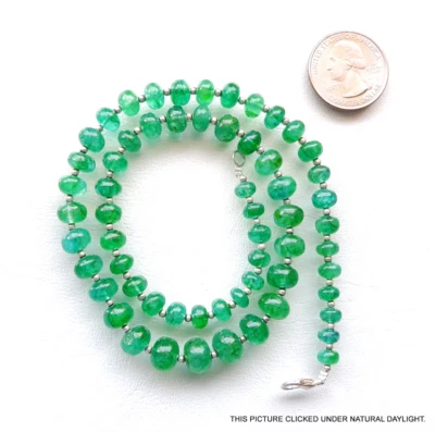 Natural Zambian Emerald Rondelle Beads | 6–10mm | 17" Strand | Smooth Beads