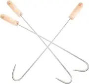 MOLUCKFU 3pcs Meat Hooks with Handle Heavy Duty BBQ Turner for Grilling and Roasting Meat for Butcher Shops and Restaurant Kitchens
