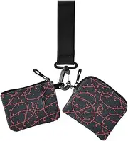 [GuoChe] Dual Coin Purse Credit Card Holder Wallet Happy Halloween Doodle Large Capacity Zipper Cash Coin Purse with Keychain for Ladies Girls 2 Packs, Happy Halloween94, 4.13" x 3.51" & 4.13" x 4.13", Retro