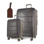 Pierre Cardin Hard LARGE and CABIN 2-Piece Set + Assorted Luggage Tag - Graphite