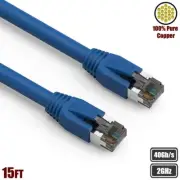 15FT Cat8 RJ45 Network LAN Ethernet S/FTP Patch Cable Copper 2GHz 40Gbps Blue