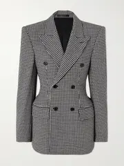 [Balenciaga] Balenciaga - Hourglass Houndstooth Double-breasted Wool Blazer - Gray - FR 34 FR 34 Gray