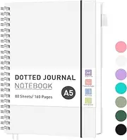 RETTACY Notebook A5 Bullet Dot Journals for Women, Grid Wirebound Spiral Notebook 160 Pages for Writing,PVC Pocket,Pen Loop,Bookmark, for Note Taking School Office Supplies,14.5 x 20.7cm- Transparent