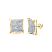 10kt Yellow Gold Womens Round Diamond Square Cluster Screwback Earrings 1/2