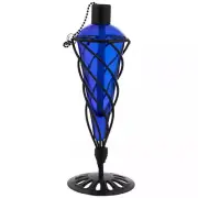 Dark Blue Glass and Metal Outdoor Table Porch Deck Oil Torch Light Lamp