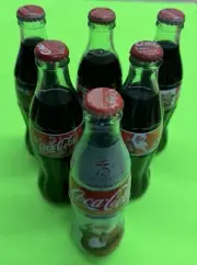 Lot Of 6 Different Christmas Coca Cola Coke Glass Bottle 8oz. Full Unopened
