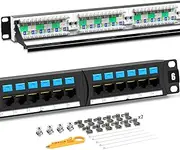 AMPCOM Supreme Series CAT6 Patch Panel, 50μ Gold Plated, 1U 24-Port Rackmount or Wallmount Punch Down Patch Panel, Cable Management Panel, Label Board, RJ45, 568A 568B