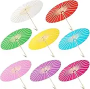 Sanwuta 8 Pcs Paper Umbrella 23.6 Inch Handmade Oil Paper Parasol Vintage DIY Painting Decorative Umbrella for Kids, Wedding Party Photo Taking Cosplay Art Decor Dance Perform Bridal Decors
