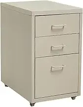 Mobile File Cabinet, 3-Drawer Filing Cabinet, Under Desk Office Metal Storage Cabinet on Wheels(Beige)
