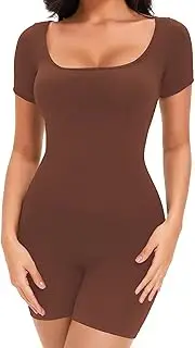 [lijuyip] Shapewear for Women Short Sleeve Jumpsuit Workout for Women Square Neck Jumpsuit Seamless Ribbed Sexy