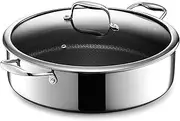 [HexClad] Hybrid Nonstick 7-Litre Sauté Pan with Tempered Glass Lid, Chicken Fryer, Stay-Cool Handles, Dishwasher-Friendly, Oven-Safe Up to 480°C, Induction Ready, Compatible with All Cooktops