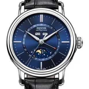 【epos 愛寶時】經典藍海月相指針日期自動上鍊紳士機械錶-藍41mm(3391.832.20.56.25)