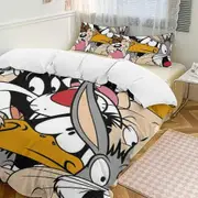 v1987 Bed Sheets Bedding Looney Tunes Cartoons 3-Piece Bedding Set Soft Warm And Comfortable Bed Set with 1 Duvet Cover And 2 Pillowcases Bed Sheets