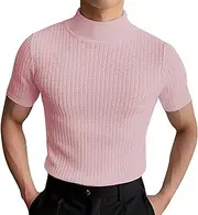 xoxingysm Mens Mock Turtleneck T Shirt Solid Ribbed Knit High Collar Short Sleeve Tops Spring Summer Slim Muscle Undershirt