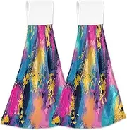 RPLIFE Bath Towels with Hanging Loops for Bathroom, Soft Quick Dry Hanging Kids Hand Towel, 18.2 x 14 Inch, Set of 2, Colorful Graffiti