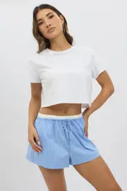 Blue Stripe Shorts Dual Waist - Size 16XL, Women's Shorts