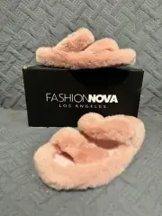 Fashion Nova All Fur You Slides Women's Size: 8.5 / Style: Kandi / Color Nude