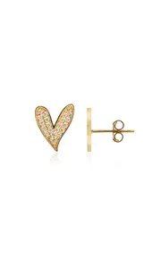 [Charms Company] Heart Stud 14K Yellow Gold Diamond Earrings
