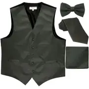 New Men's tuxedo Vest Waistcoat_Necktie, Bowtie & Hankie Set Dark Gray formal
