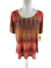 One World Womens Plus 1X Rhinestone Psychedelic Hippie Tie Dye Art to Wear Thin