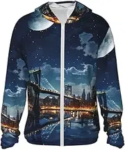 [JHLMN] UPF 50+ Sun Protection Hoodie Jacket Full Zip Long Sleeve Sun Shirt Moon Light New York City Fishing Shirt