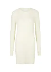 Helmut Lang Bead-embellished Ribbed Cotton-blend Dress - Ivory - S (UK8-10 / S) S (UK8-10 / S)