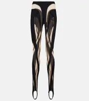 [Mugler] Mugler Paneled mesh and jersey leggings AU 14 black