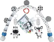 Baby Activity Arch pram Toy, Black and White Travel Mobile Toy Bar with Hanging Animals, Stroller and Crib Attachment (Animal)