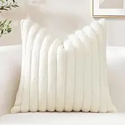Sungeek Pack of 1 Plush Velvet Cushion Cover, Faux Fur Soft Cushion Covers, Sofa Cushion, Decorative Cushion Covers, Fluffy Cushion Cover for Bedroom, Living Room (50 x 50 cm, Cream White)