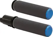 Arlen Ness Knurled Fly-by-Wire Handlebar Grips w/Blue End Caps (500-053)