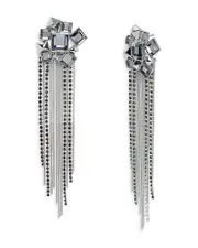 Allsaints Crystal Cluster & Fringe Linear Drop Earrings OS