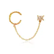 Culturesse Lior Single Topaz Chain Cuff Earring Sterling Silver 18K Gold Plating