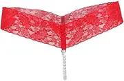 [MISETA] WEIMEI - Lace Beaded Strings Panties Briefs Erotic Underwear Women Crotchless Panties Underpants Transparent Lingerie Briefs (Color : Red, Size : Medium)