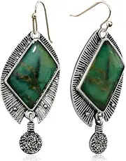 [JNONL] Unique Handmade Creative Geometry Colorful Green Marble Pattern Dangle Drop Earrings Hypoallergenic Dainty Retro Silver Turquoise Square Hook Earrings for Women Girls Statement Boho Jewelry Gifts