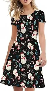 [Dajingkj] Dresses for Women Fall Crew Neck Short Sleeve Midi Dress Casual A-line Sundress