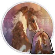 Heart of the West Brown and White Pinto Horse Round Beach Towel
