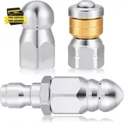 3 Pieces Sewer Jetter Nozzle Kit Stainless Steel Rotating Button Nose Jet Nozzle