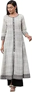 [Yash Gallery] Women's Cotton Slub Geomatrical Printed Anarkali Kurta Off White