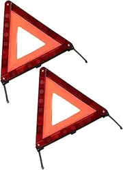 Triangle Road Sign Kit 2pcs Road Safety Warning Signs Weighted Base for Cars Trucks Motorcycles Day/Night Visibility (Warning Sign Road Safety)