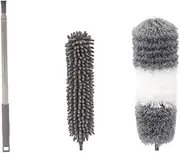 LOEFLIFA 1 Set Telescopic Microfiber Duster Dual Head Chenille Dusting Tool for Efficient Household Cleaning Bendable Design for High Ceilings Sofas Furniture Appliances