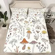 Feelyou Kawaii Fungus Bed Sheet Set Twin Size Cute Mushroom Decor Fitted Sheet for Kids Boys Girls Decor Cartoon Mushrooms Bedding Set Wild Bed Cover Bedroom